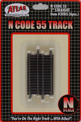 Atlas Model Railroad 2005 N Scale Code 55 Track w/Nickel-Silver Rail & Brown Ties -- Straight - 2" 5.1cm pkg(6)