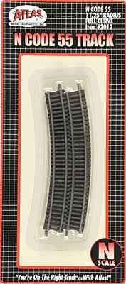 Atlas Model Railroad 2012 N Scale Code 55 Track w/Nickel-Silver Rail & Brown Ties -- 11-1/4" Radius Full Curve pkg(6)