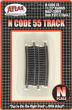 Atlas Model Railroad 2013 N Scale Code 55 Track w/Nickel-Silver Rail & Brown Ties -- 11-1/4" Radius Half Curve pkg(6)