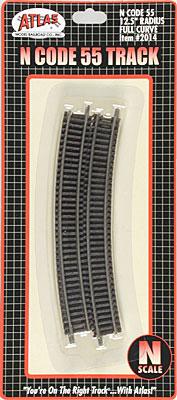 Atlas Model Railroad 2014 N Scale Code 55 Track w/Nickel-Silver Rail & Brown Ties -- 12-1/2" Radius Full Curve pkg(6)