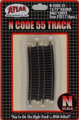 Atlas Model Railroad 2017 N Scale Code 55 Track w/Nickel-Silver Rail & Brown Ties -- 13-3/4" Radius Half Curve pkg(6)