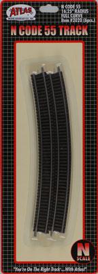 Atlas Model Railroad 2020 N Scale Code 55 Track w/Nickel-Silver Rail & Brown Ties -- 16-1/4" Radius Full Curve pkg(6)