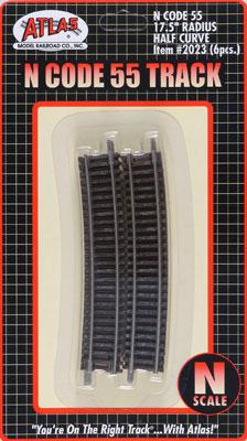 Atlas Model Railroad 2023 N Scale Code 55 Track w/Nickel-Silver Rail & Brown Ties -- 17-1/2" Radius Half Curve pkg(6)