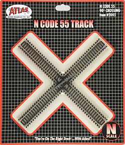 Atlas Model Railroad 2045 N Scale Code 55 Track w/Nickel-Silver Rail & Brown Ties -- 90 Degree Crossing