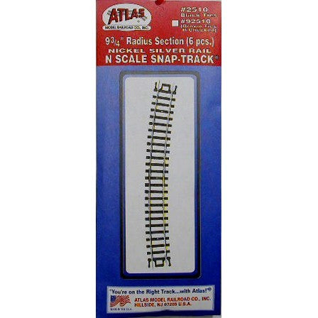 Atlas Model Railroad 2510 N Code 80 9-3/4" Radius Snap Track (6)