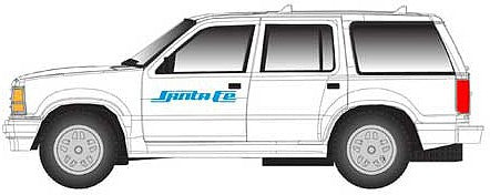 Atlas Model Railroad 30000135 HO Scale 1993 Ford Explorer - Assembled -- Santa Fe (white, blue)