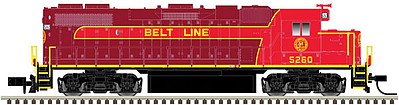 Atlas Model Railroad 40003599 N Scale EMD GP38-2 - Standard DC - Master(R) -- Norfolk & Portsmouth Belt Line #5260 (red, maroon, yellow)