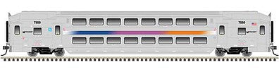 Atlas Model Railroad 40004053 N Scale Multi-Level Commuter Coach Trailer - Ready to Run -- New Jersey Transit 7529 (silver, magenta, orange, blue)
