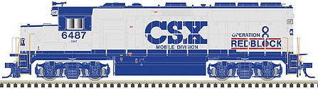 Atlas Model Railroad 40004720 N Scale EMD GP40-2 with Dynamic Brakes - Standard DC - Master Silver(R) -- CSX 6387 (Early Scheme, blue, gray, red, Operation Redblock)