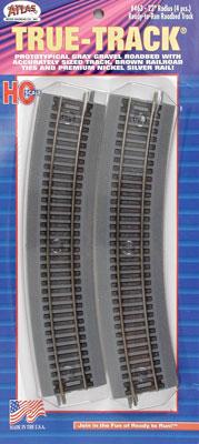 Atlas Model Railroad 463 HO Scale True-Track(R) Code 83 Track & Roadbed System -- 22" Radius Curve Sections pkg(4)