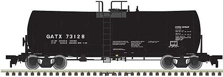 Atlas Model Railroad 50004095 N Scale Trinity 17,600-Gallon Corn Syrup Tank Car - Ready to Run -- General American Tankcar #73128 (black, Corn Syrup Service)