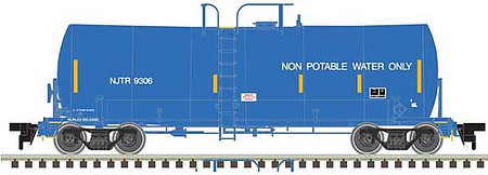 Atlas Model Railroad 50004099 N Scale Trinity 17,600-Gallon Corn Syrup Tank Car - Ready to Run -- New Jersey Transit #9306 (blue, Yellow Conspicuity Markings; Water Service)