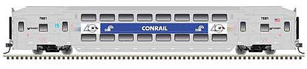 Atlas Model Railroad 50005370 N Scale Multi-Level Commuter Coach Trailer - Ready to Run - Master(R) -- New Jersey Transit 7681 (Conrail Heritage, silver, blue)