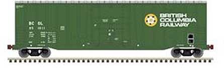 Atlas Model Railroad 50005453 N Scale NSC 5277 50' Plug-Door Boxcar - Ready to Run -- British Columbia Railway 851009 (green, white, yellow)