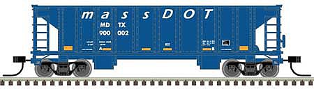 Atlas Model Railroad 50005482 N Scale 41' Ballast Hopper 3-Pack - Ready to Run - Master(R) -- Mass DOT 900002, 900011, 900012 (blue, white)