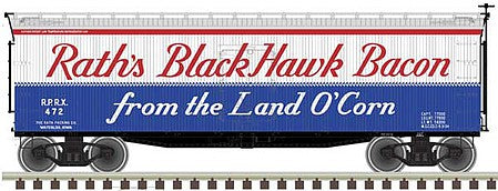 Atlas Model Railroad 50005487 N Scale 40' Wood Reefer - Ready to Run - Master(R) -- Rath 478 (red, white, blue, Black Hawk Bacon )