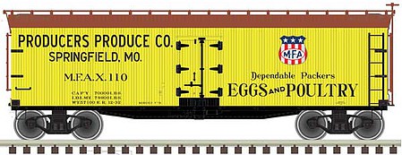 Atlas Model Railroad 50005489 N Scale 40' Wood Reefer - Ready to Run - Master(R) -- Producers Produce 111 (yellow, Boxcar Red)
