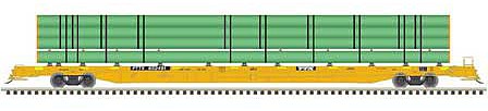 Atlas Model Railroad 50005528 N Scale ACF 89' F89-J Flatcar with Deck Risers and Pipe Load - Ready to Run -- PTTX 602274 (2000s yellow, black, Conspicuity Stripes)