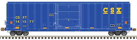 Atlas Model Railroad 50005581 N Scale FMC 5077 Single-Door Boxcar - Ready to Run -- CSX 141577 (blue, yellow Conspicuity Stripes)