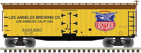 Atlas Model Railroad 50005619 N Scale 40' Wood Reefer - Ready to Run -- Eastside 60217 (yellow, brown, red, blue, white)