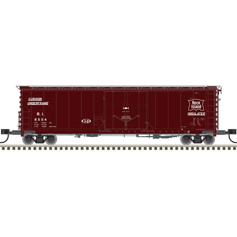Atlas Model Railroad 50005703 N Scale 50' GA RBL Plug-Door Boxcar - Ready to Run - Master(R) -- Rock Island 6551 (Boxcar Red, white)
