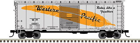 Atlas Model Railroad 50005770 N Scale PS-1 40' Boxcar, 6' Door - Ready to Run - Master(R) -- Western Pacific 19507 (silver, orange, Billboard Feather Logo)