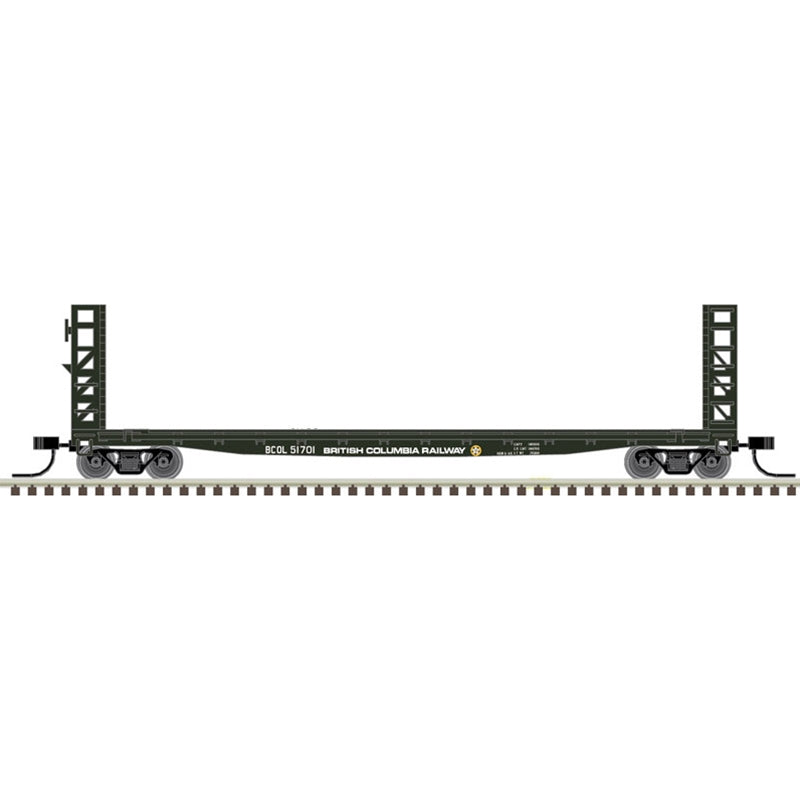 Atlas Model Railroad 50005786 N Scale GSI-GSC 48' Bulkhead Flatcar - Ready to Run - Master(R) -- British Columbia Railway 51701(green, white)
