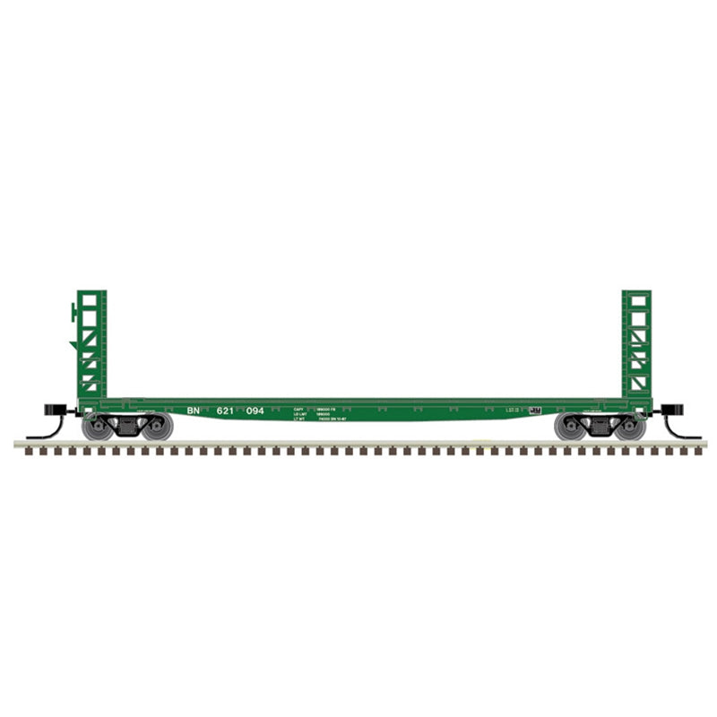 Atlas Model Railroad 50005789 N Scale GSI-GSC 48' Bulkhead Flatcar - Ready to Run - Master(R) -- Burlington Northern 621058 (Cascade Green, white)