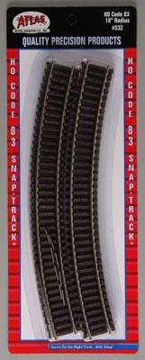 Atlas Model Railroad 532 HO Scale Code 83 Curved Snap Track -- 18" Radius pkg(6)