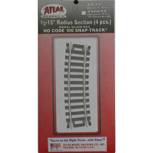 Atlas Model Railroad 832 HO Code 100 1/2-15" Radius Snap Track (4)