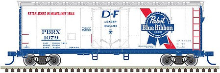 Atlas O 2002311 O Scale 40' Plug-Door Boxcar - 3-Rail - Ready to Run -- Pabst Blue Ribbon (white, blue, red)
