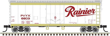 Atlas O 2002314 O Scale 40' Plug-Door Boxcar - 3-Rail - Ready to Run -- Rainier (white, red, gold)