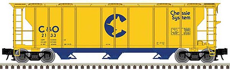 Atlas O 2002568 O Scale PS-2 3-Bay Covered Hopper - 2-Rail - Ready to Run - Trainman(R) -- Chessie System (yellow, blue)