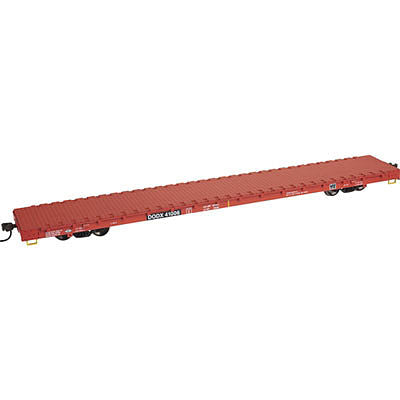Atlas O 2002651 O Scale 68' Flatcar - 2-Rail - Ready to Run - Trainman(R) -- Department of Defense DODX (red, black)