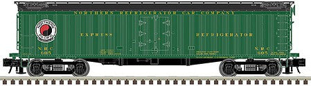 Atlas O 3001036 O Scale General American 53'6" Wood Express Reefer - 3-Rail - Ready to Run - Master -- Northern Refrigerator Car - Northern Pacific (green, black, NP Monad Logo)