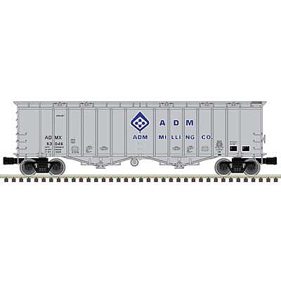 Atlas O 3001083 O Scale 50' Airslide Covered Hopper - 3-Rail - Ready to Run - Premier -- ADM Milling (gray, blue, white, Molecule Logo)