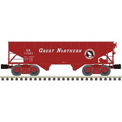 Atlas O 3001233 O Scale Offset-Side 2-Bay Hopper - 3-Rail - Ready to Run - Premier -- Great Northern (Boxcar Red, black, white)
