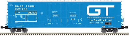 Atlas O 3002332 O Scale Evans 53' Double-Door Boxcar - 2-Rail - Ready to Run - Master(R) -- Grand Trunk Western (blue, white, Large GT, Good Track Slogan)