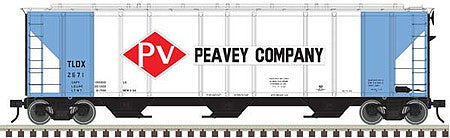 Atlas O 3002374 O Scale PS-4427 Low-Side Covered Hopper - 2-Rail - Ready to Run - Master(R) -- Peavey Company (blue, red)