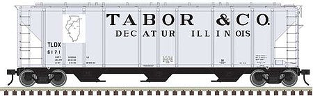 Atlas O 3002375 O Scale PS-4427 Low-Side Covered Hopper - 2-Rail - Ready to Run - Master(R) -- Tabor & Company (gray, white)