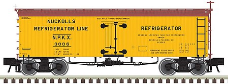 Atlas O 3002431 O Scale 36' Wood Reefer with Truss Rods - 2-Rail - Ready to Run - Master(R) -- Nuckolls Refrigerator Line (yellow, Boxcar Red)