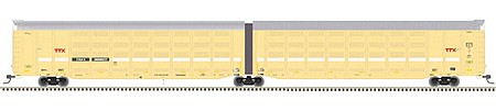 Atlas O 3004709 O Scale Articulated Auto Carrier - 2-Rail - Ready to Run - Master(R) -- TTX TOAX (yellow, silver, black, white, faded-red logo)