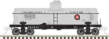 Atlas O 3004836 O Scale ACF Type 27 8,000-Gallon - 2-Rail - Ready to Run -- Philadelphia Quartz of California PQCX (aluminum, red)