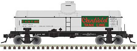 Atlas O 3004837 O Scale ACF Type 27 8,000-Gallon - 2-Rail - Ready to Run -- Canfield Tank Lines CANX (aluminum, red, green)