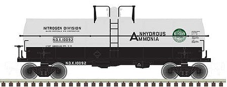 Atlas O 3005519 O Scale 11,000-Gallon Tank Car with Platform - 3-Rail - Ready to Run - Master(R) -- Allied Chemical NDX (gray, black)