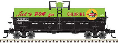 Atlas O 3005521 O Scale 11,000-Gallon Tank Car with Platform - 3-Rail - Ready to Run - Master(R) -- Dow Canada CGTX (green, black)
