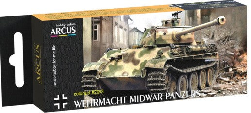 Arcus Hobby Colors 2098 Wehrmacht Mid-WWII Panzer Tanks Enamel Paint Set (6 Colors) 10ml Bottles