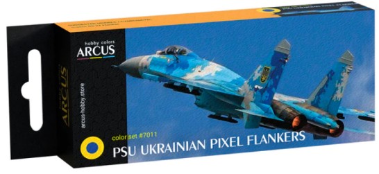 Arcus Hobby Colors 7011 PSU Ukrainian Pixel Flankers Su27 Fighter Aircraft Enamel Paint Set (6 Colors) 10ml Bottles