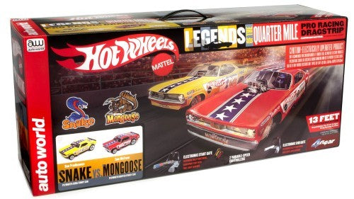 Auto World 33003 HO Snake vs Mongoose (White Stars on Cars) Legends of the Quarter Mile Pro Drag Strip Slot Car 13' Racing Set (D)