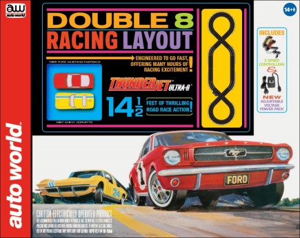 Auto World 34103 HO Double 8 Slot Car 14.5' Racing Set (D)